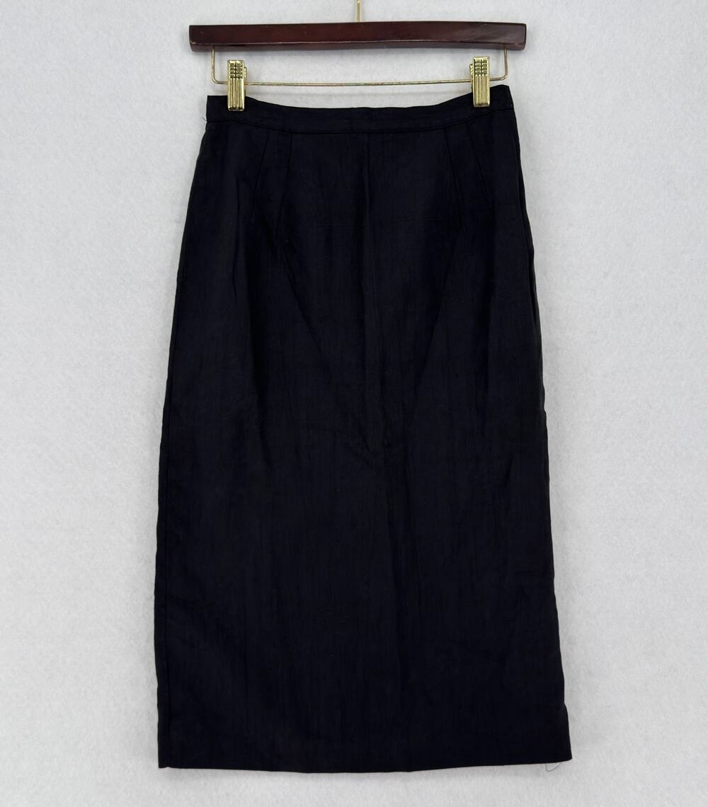 Vintage Ricardo Lenzi Black Linen Midi Length Straight Pencil Skirt Sz 8